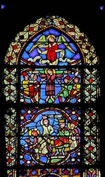 Vetrata raffigurante la lapidazione e poi la crocifissione di Sant
